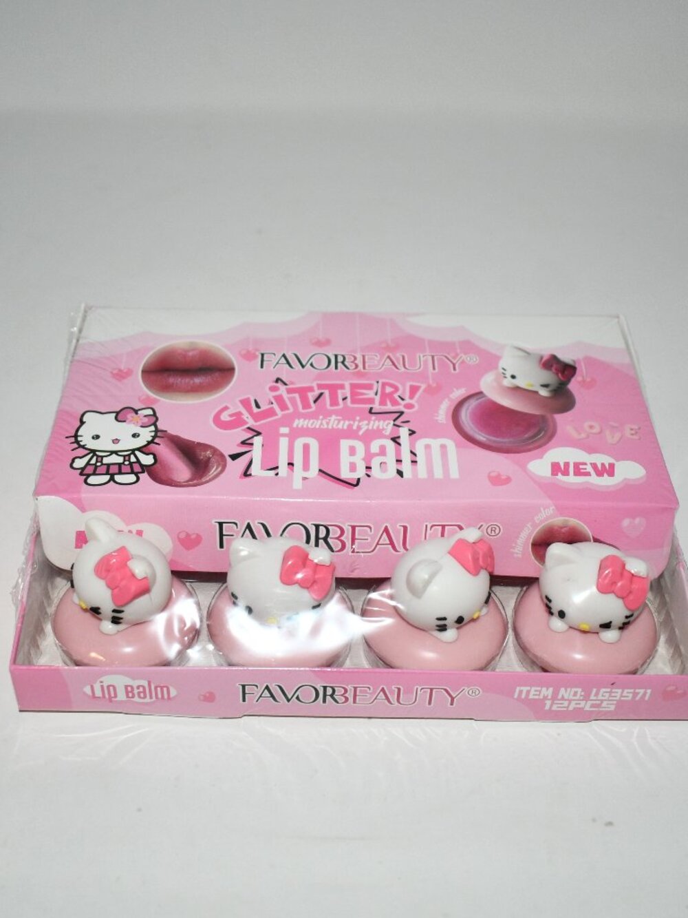 Favorbeauty Hello Kitty Glitter Moisturizing Lip Balm Set of 12 Pink NEW